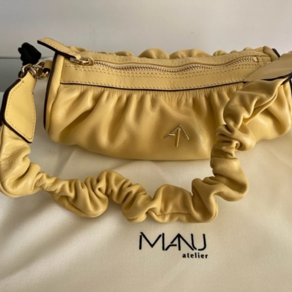 MANU ATELIER Banana Leather Ruched Mini Cylinder XX Shoulder Bag - Picture 1 of 12